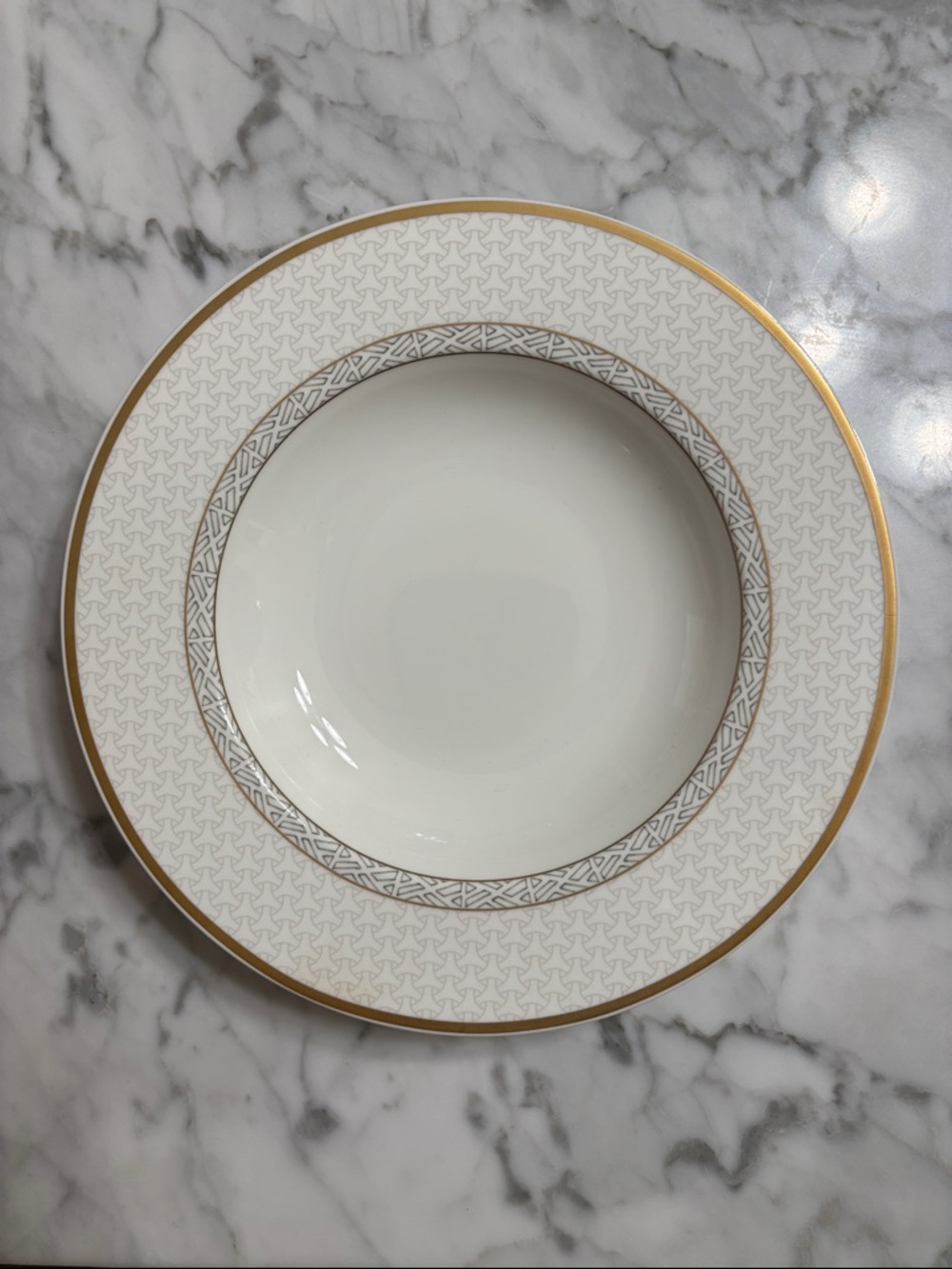 Villeroy & Boch Large Gold Rim Porcelain Soup Bowl in Kimono Pattern